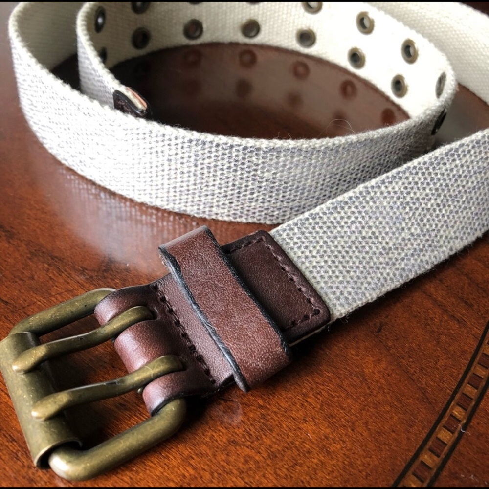 J. Crew leather/khaki belt with shimmer
